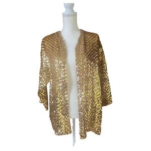 VTG Toppettes Gold Sequin Jacket Plus 1X 20W Duster Open Front Stage Disco Party